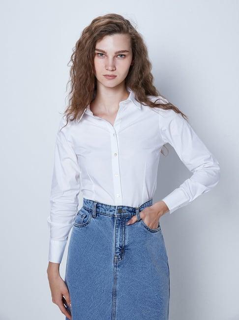 cover story white cotton regular fit shirt