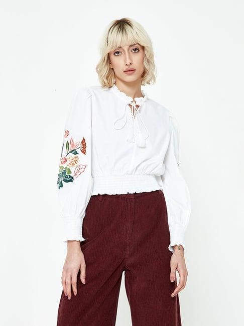 cover story white embroidered crop top