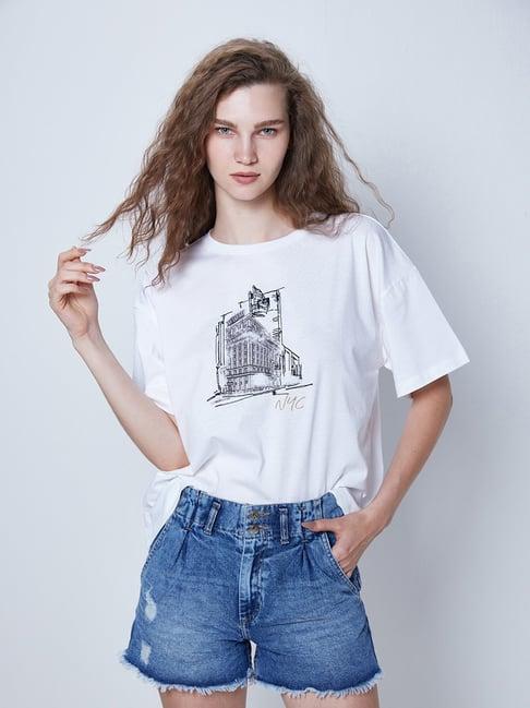 cover story white printed t-shirt