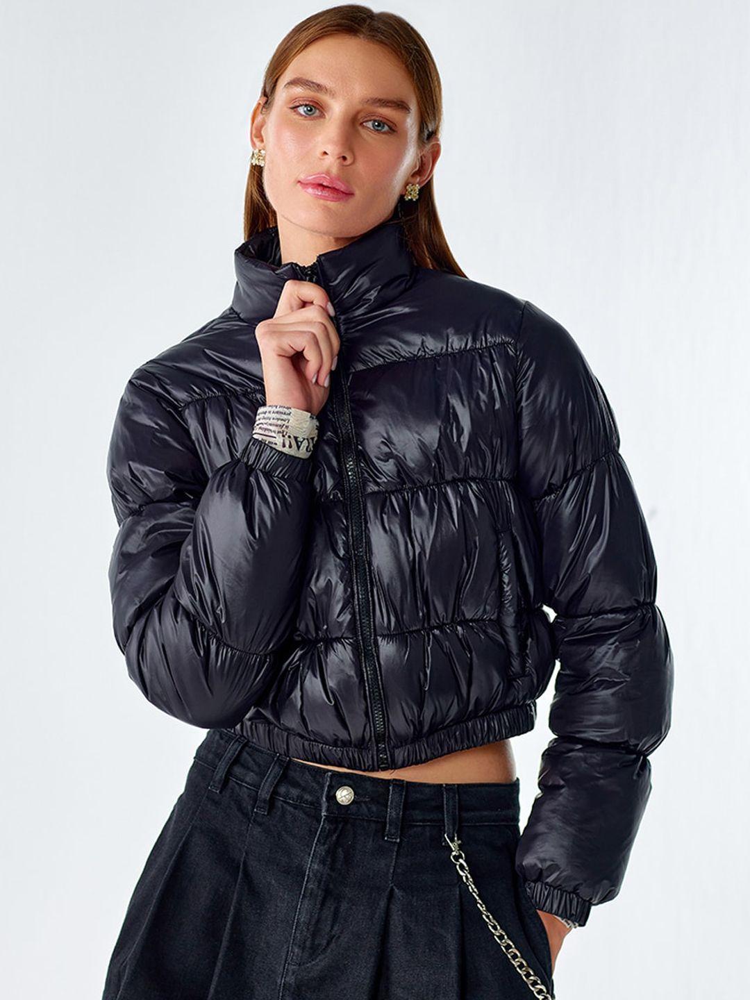 cover story women black lightweight crop puffer jacket