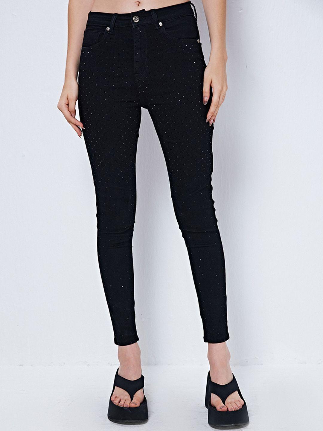 cover story women black skinny fit highly distressed stretchable jeans