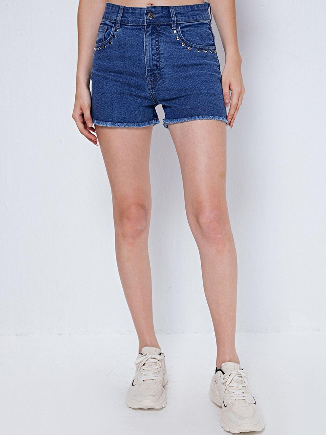 cover story women blue denim shorts