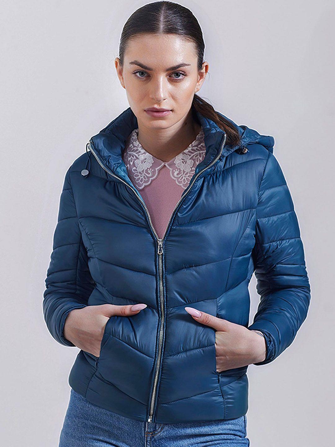 cover story women blue lightweight puffer jacket