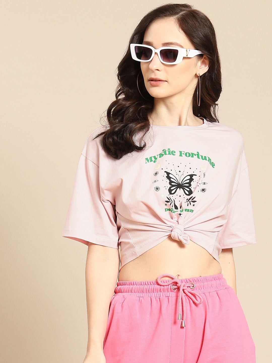 cover story women lavender printed cotton cropped t-shirt
