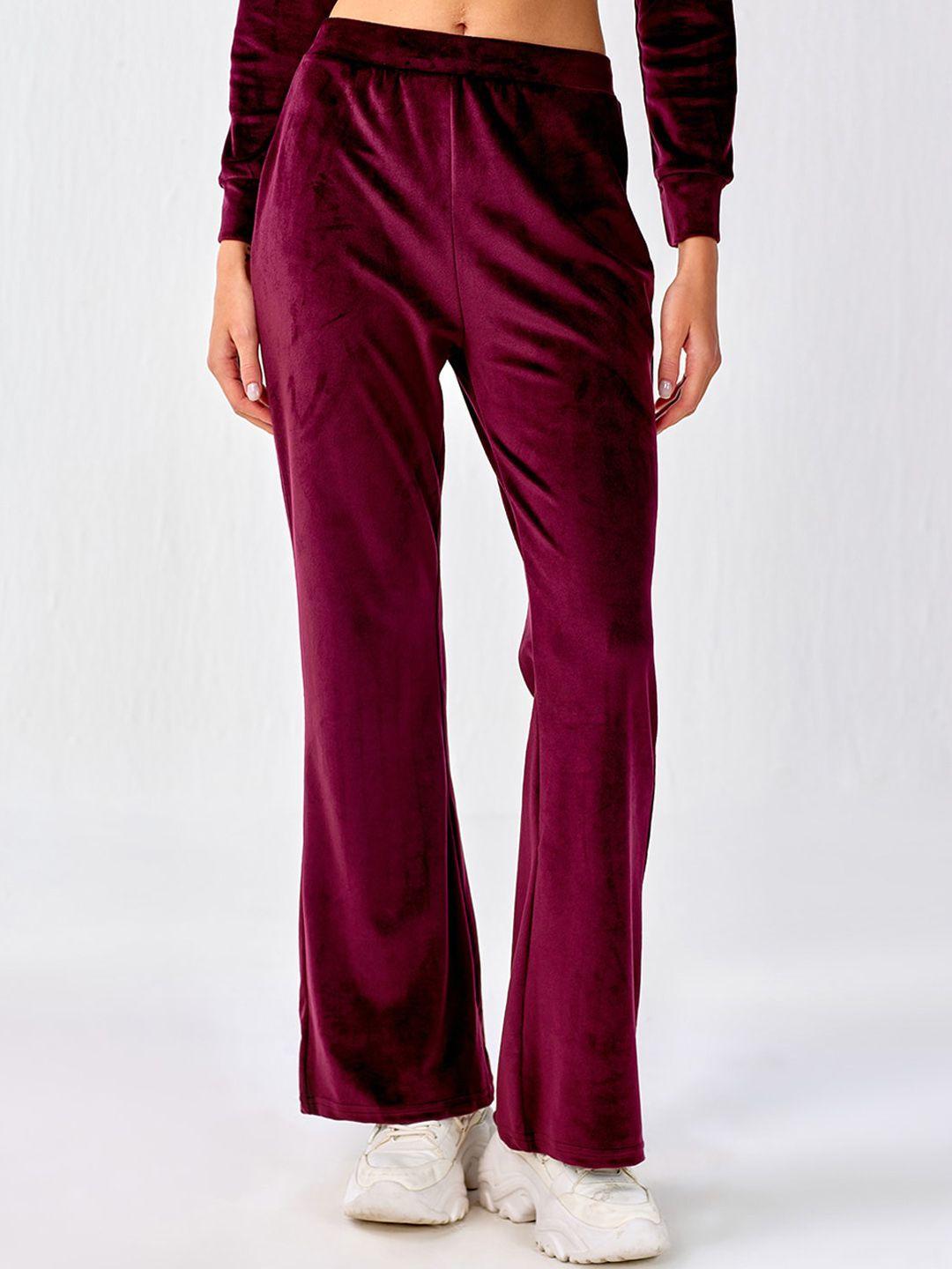 cover story women maroon joggers trousers
