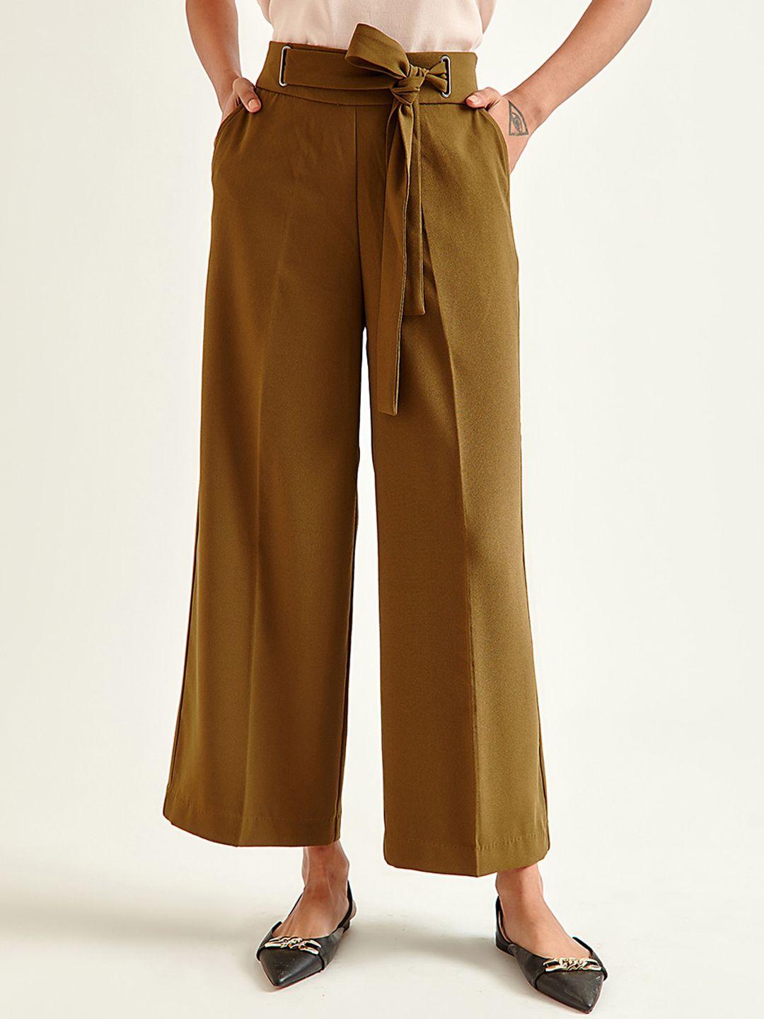 cover story women olive green parallel trousers