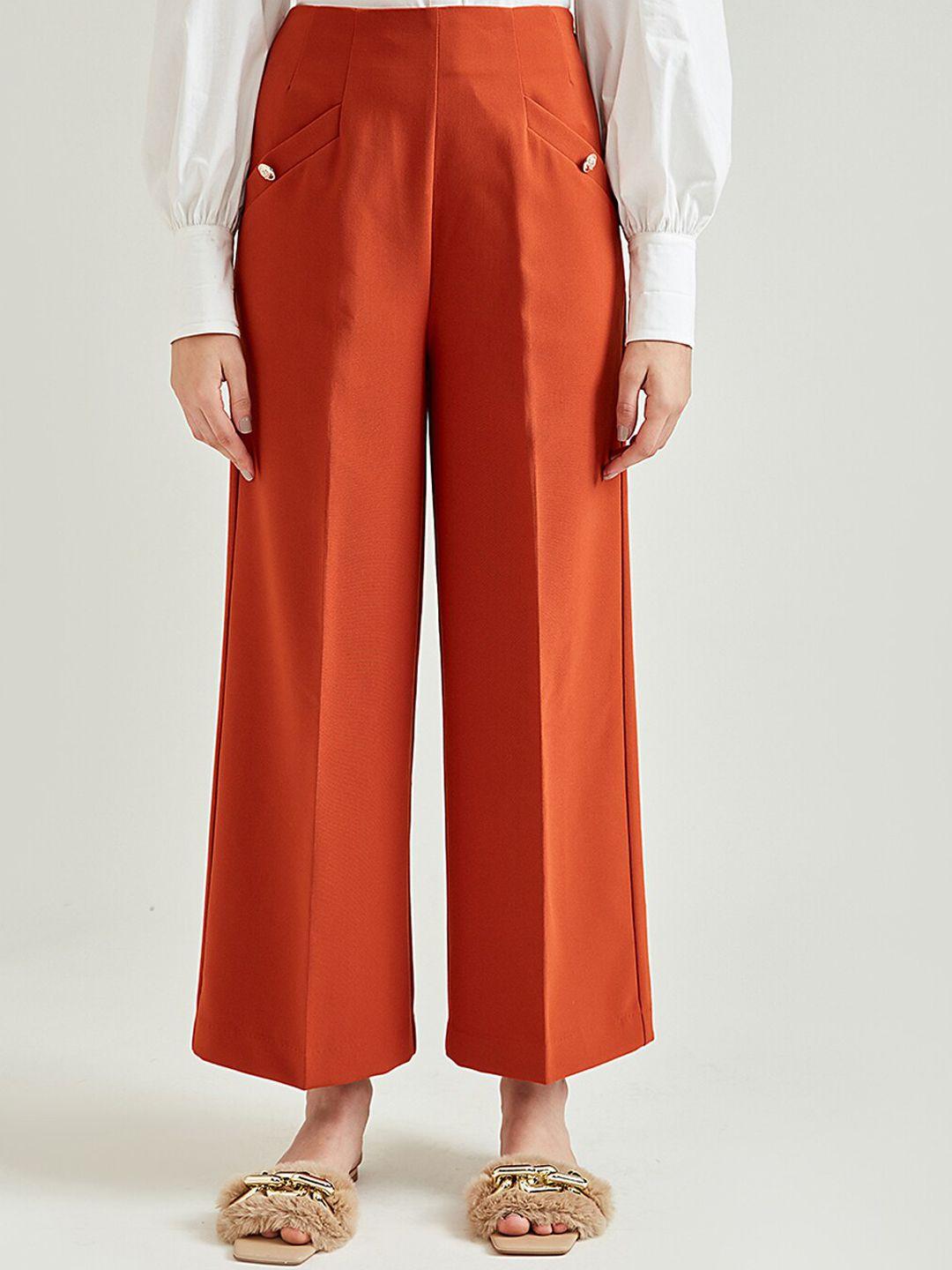cover story women rust brown straight fit trousers