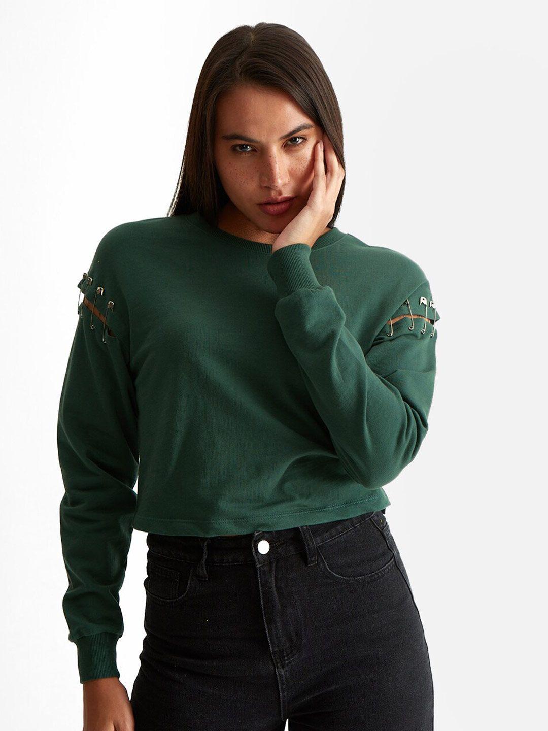cover story women solid cotton crop sweatshirt