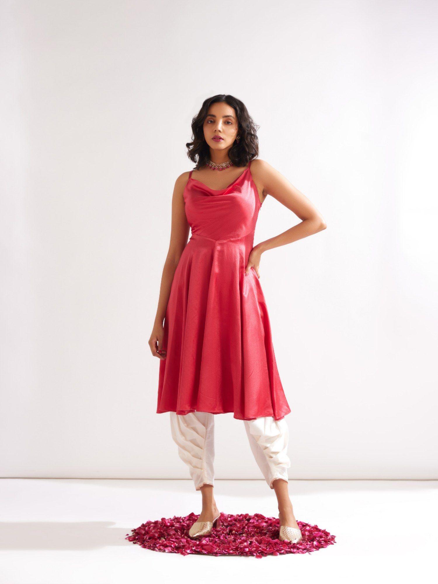 cowl neck circular panelled kurta - raspberry