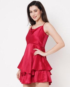 cowl-neck fit & flare dress