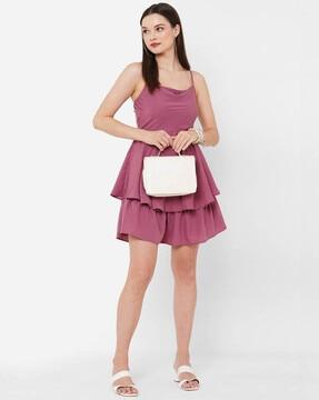 cowl-neck fit and flare dress