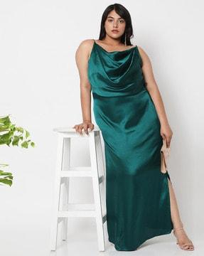 cowl-neck gown with strappy sleeves