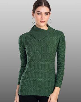 cowl-neck pullover sweater with ribbed sleeves