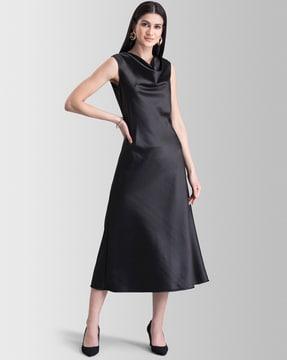 cowl neck sleeveless a-line dress