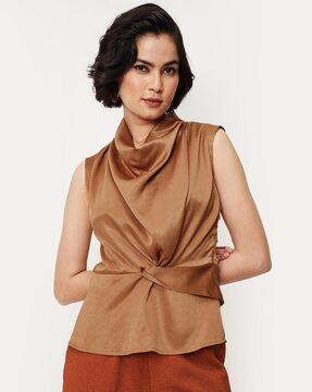 cowl-neck slim fit top