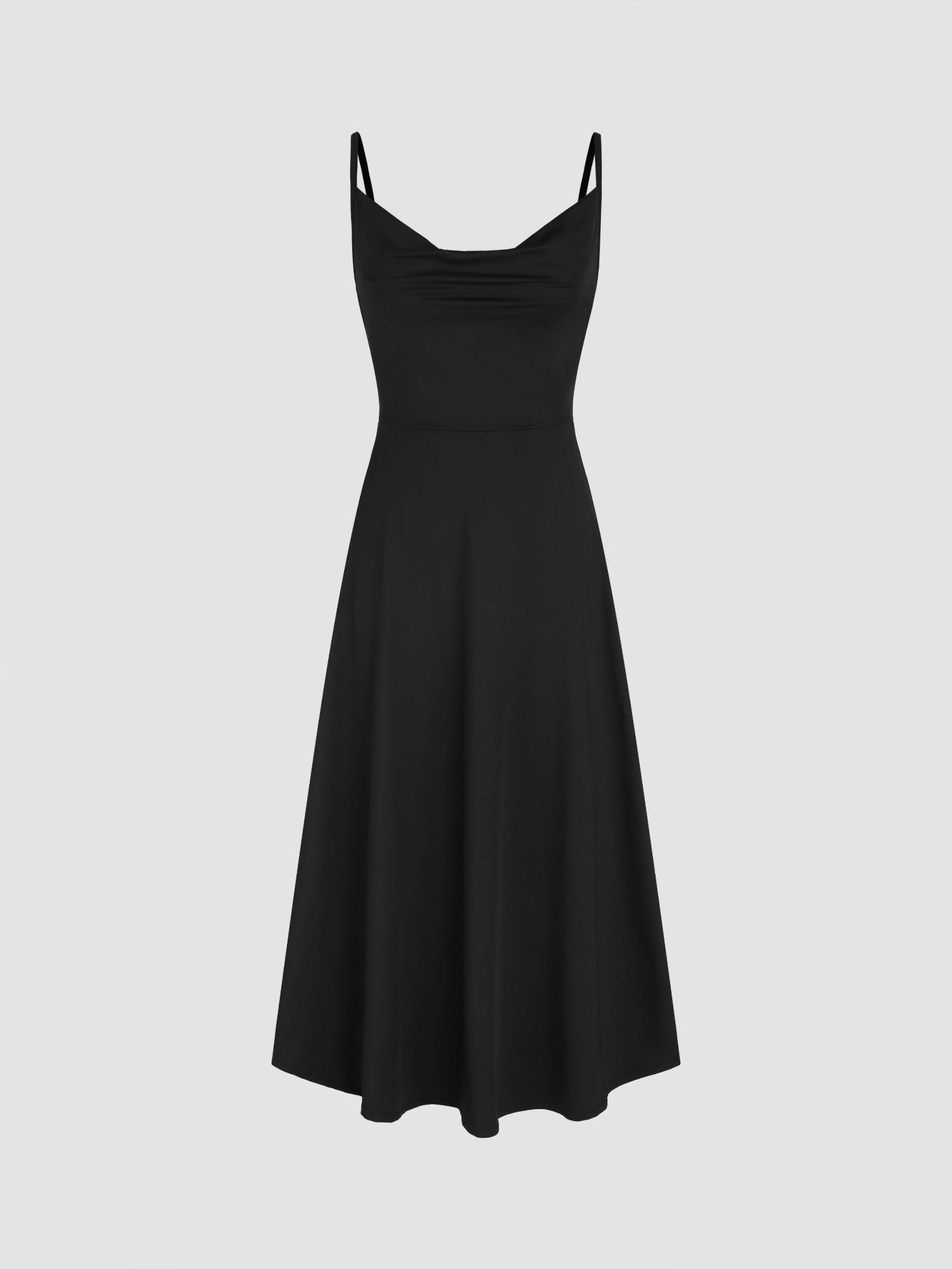 cowl neck solid ruched maxi dress