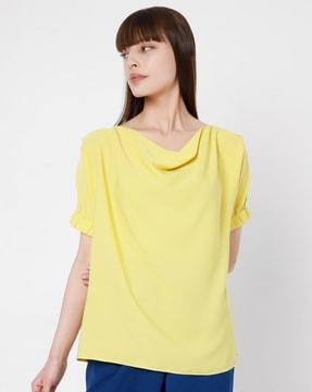 cowl-neck top with cuffed sleeves