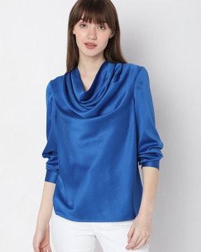 cowl-neck top with cuffed sleeves