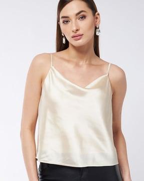 cowl-neck top with strappy sleeves