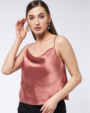 cowl-neck top with strappy sleeves