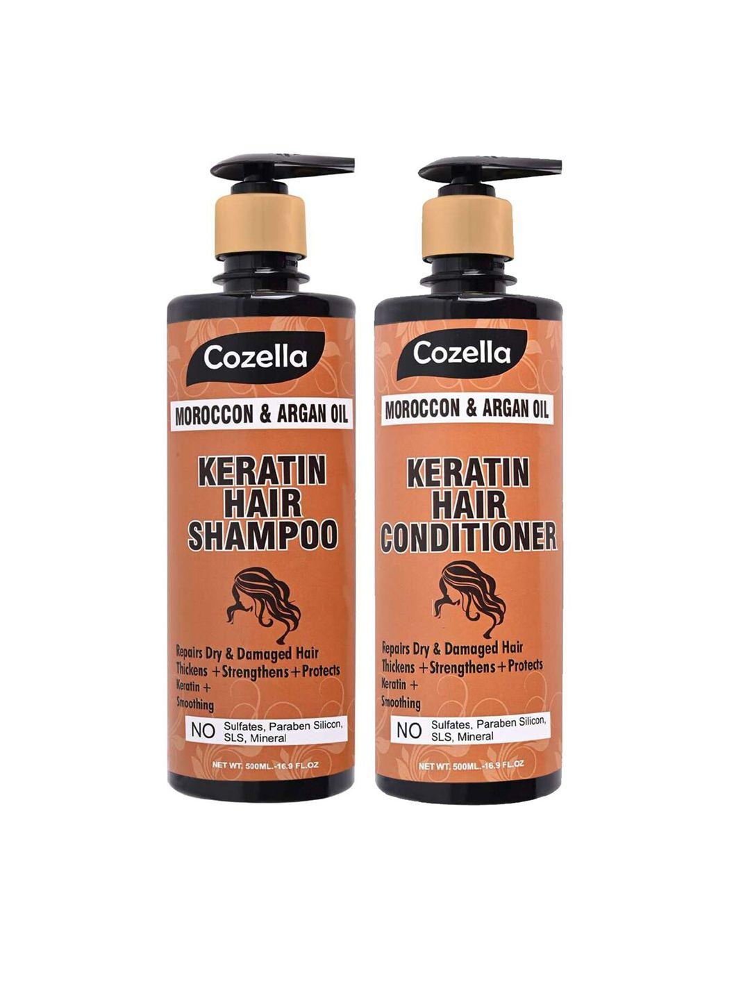 cozella paraben free moroccon argan oil keratin hair conditioner & shampoo - 500 ml each