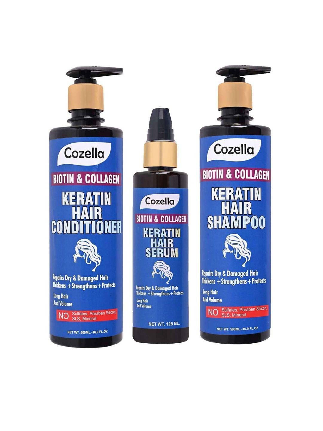 cozella set of biotin & collagen keratin hair shampoo+conditioner+serum