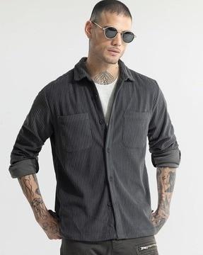 cozy cord ribbed regular fit shirt with patch pockets