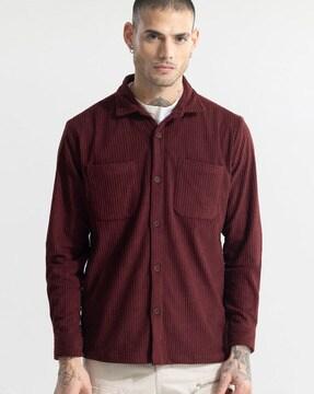 cozy cord ribbed regular fit shirt with patch pockets