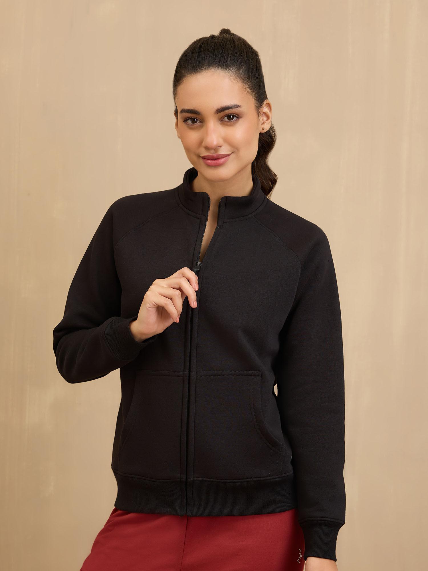 cozy fleece zippered jacket -nyle704-jet black