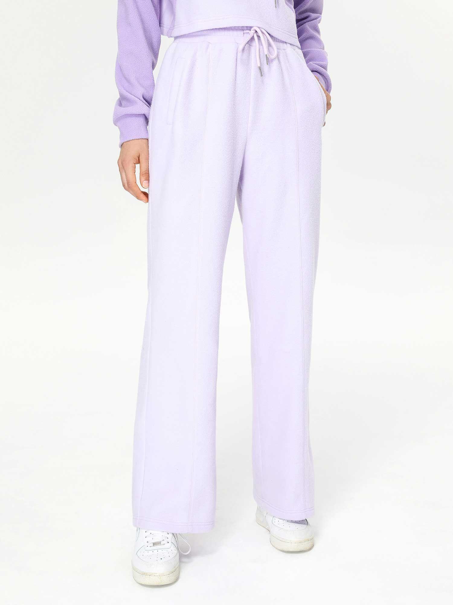 cozy patchy purple trousers
