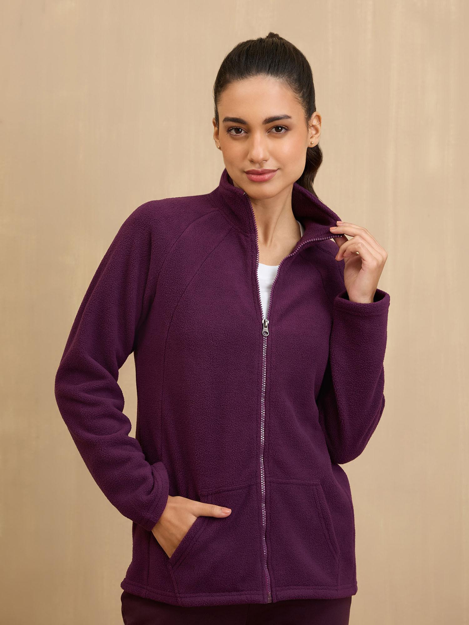 cozy sherpa front open jacket-nyle701-grape