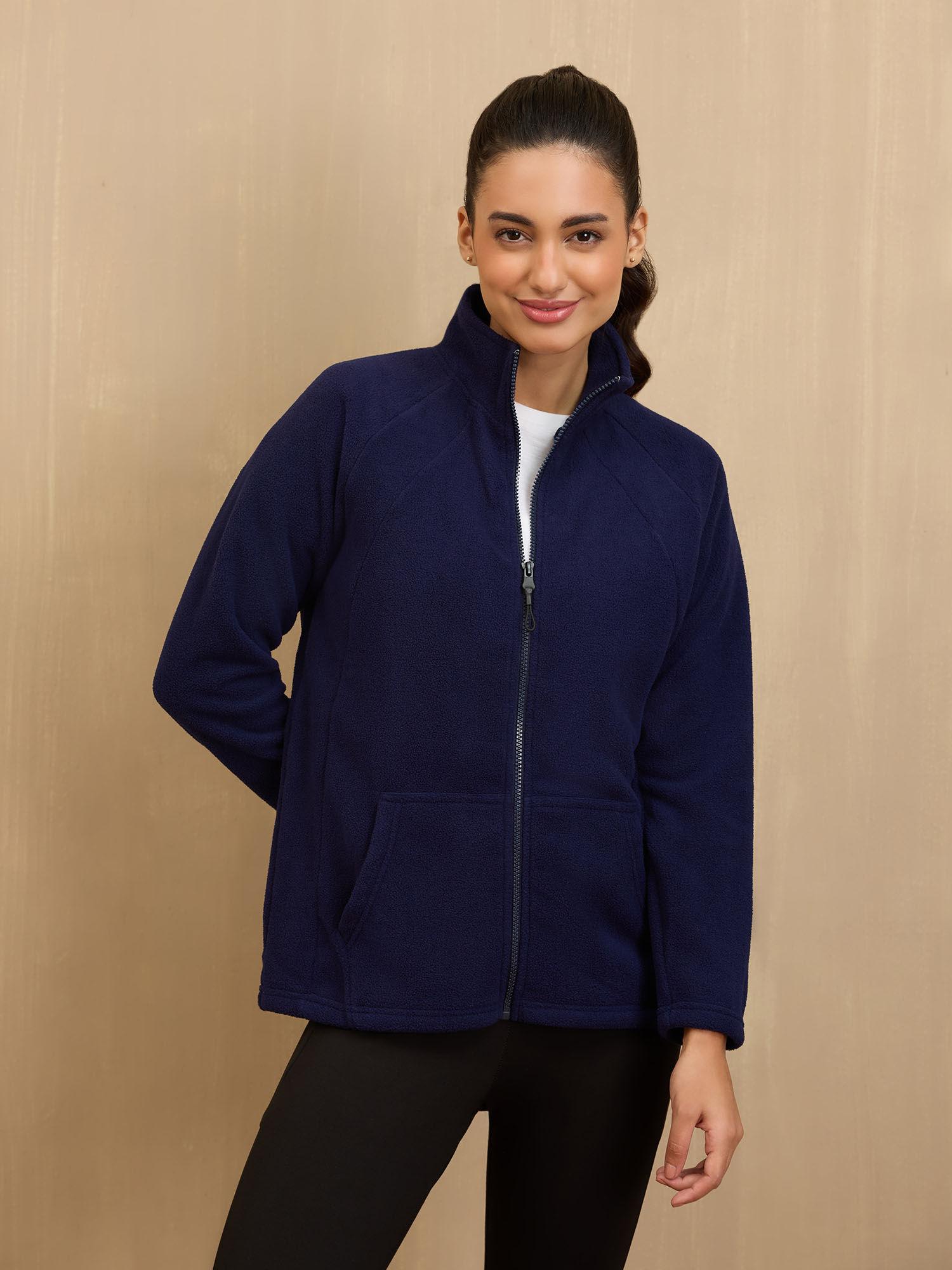 cozy sherpa front open jacket-nyle701-navy