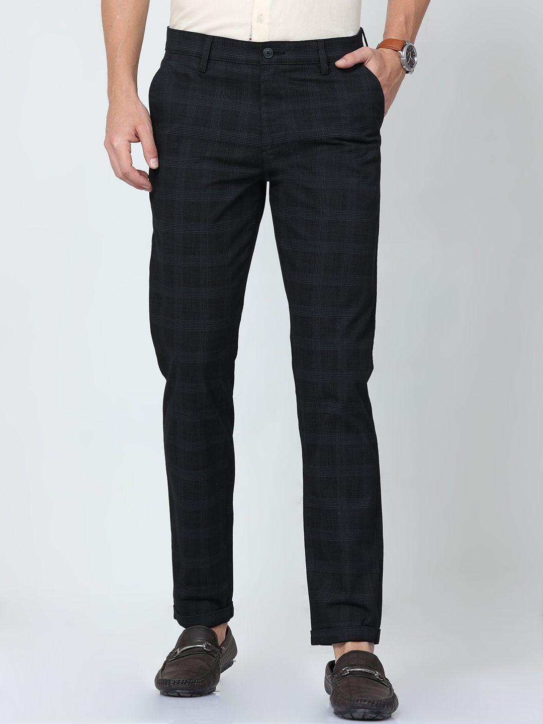 cp bro men classic slim fit checked cotton trousers