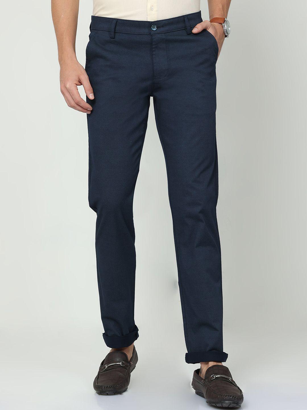 cp bro men classic slim fit mid-rise cotton trouser