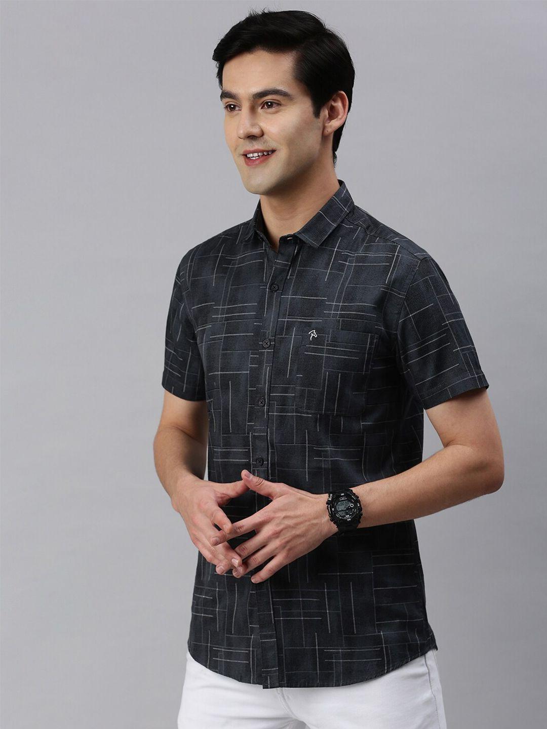 cp bro men slim fit geometric printed casual cotton shirt