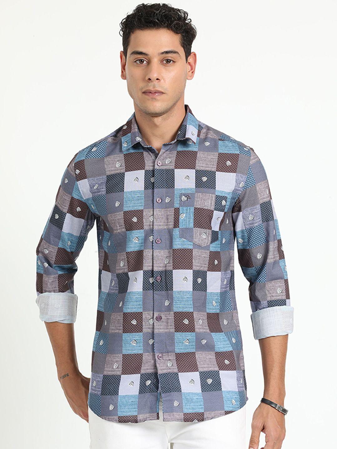cp bro men slim fit opaque checked casual shirt