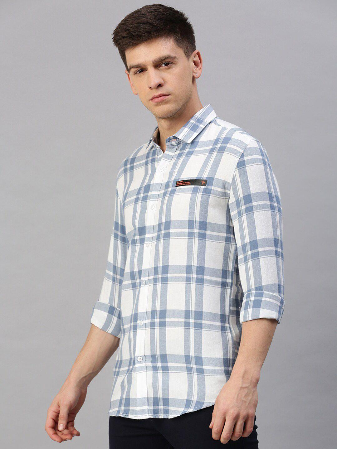 cp bro men tartan checked slim fit casual cotton shirt