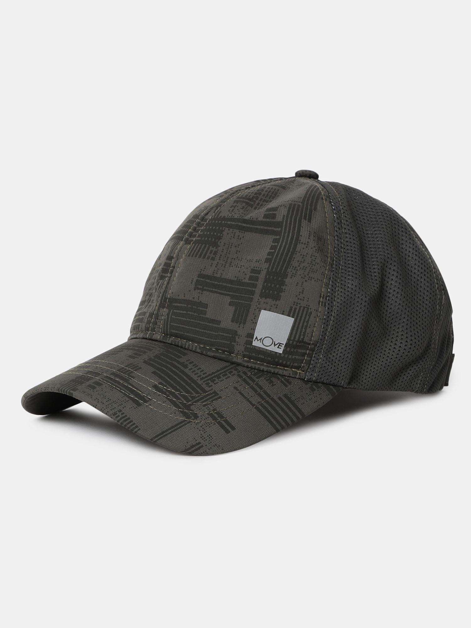cp23 polyester printed cap with adjustable back closure and stay dry deep charcoal