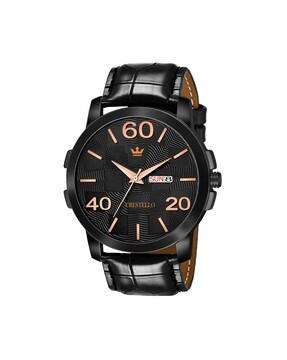 cr-bk05-blk analogue watch with leather strap