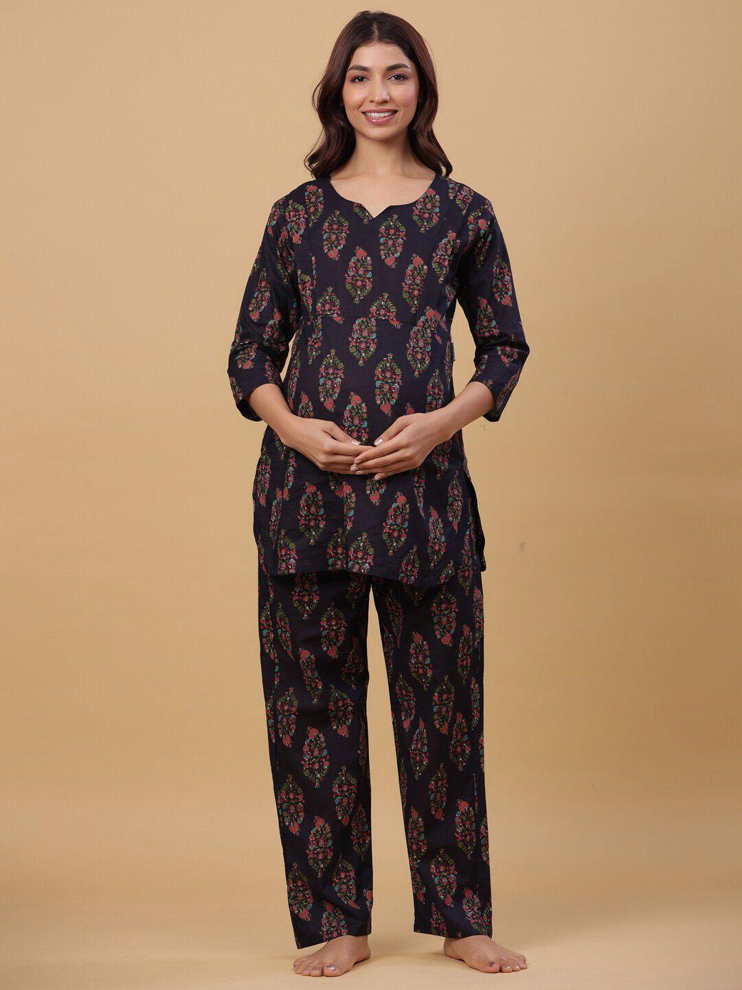 crafiqa ethnic motifs printed pure cotton maternity night suit