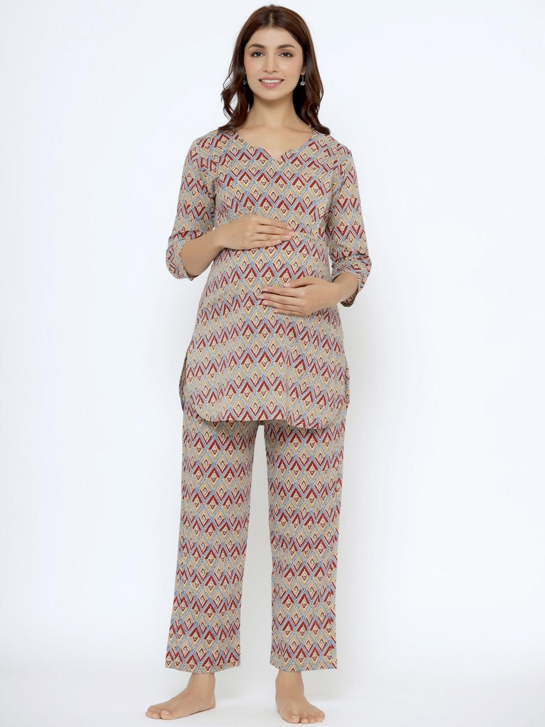 crafiqa printed pure cotton maternity night suit