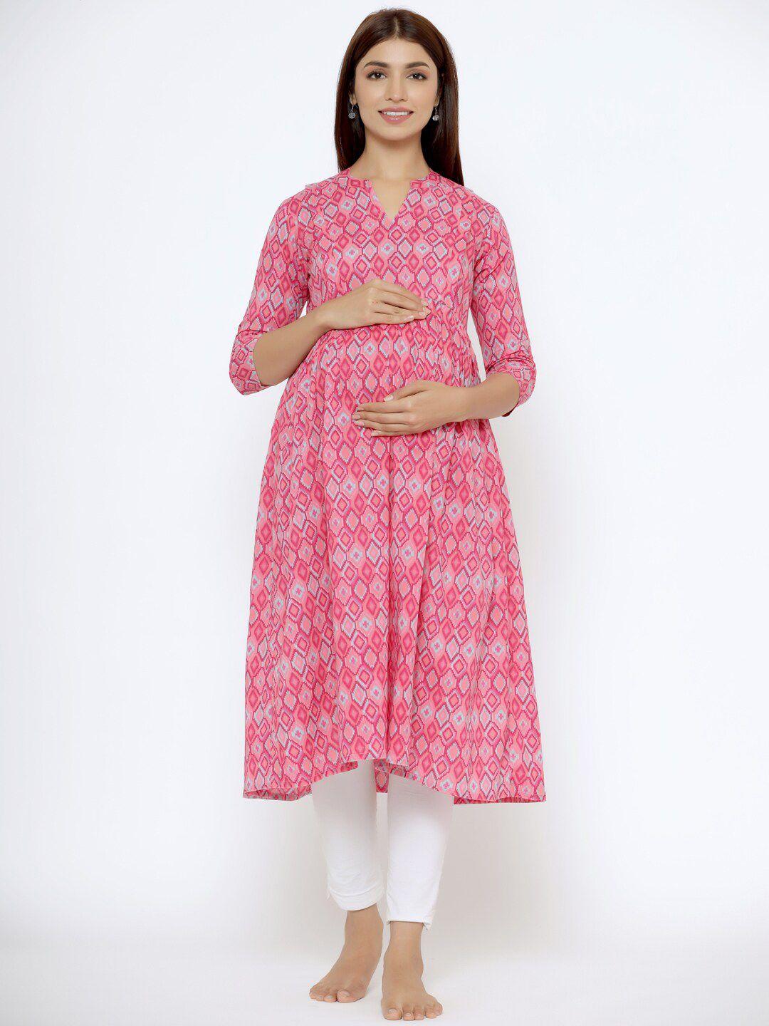 crafiqa  ethnic motifs printed maternity & nursing cotton anarkali kurta