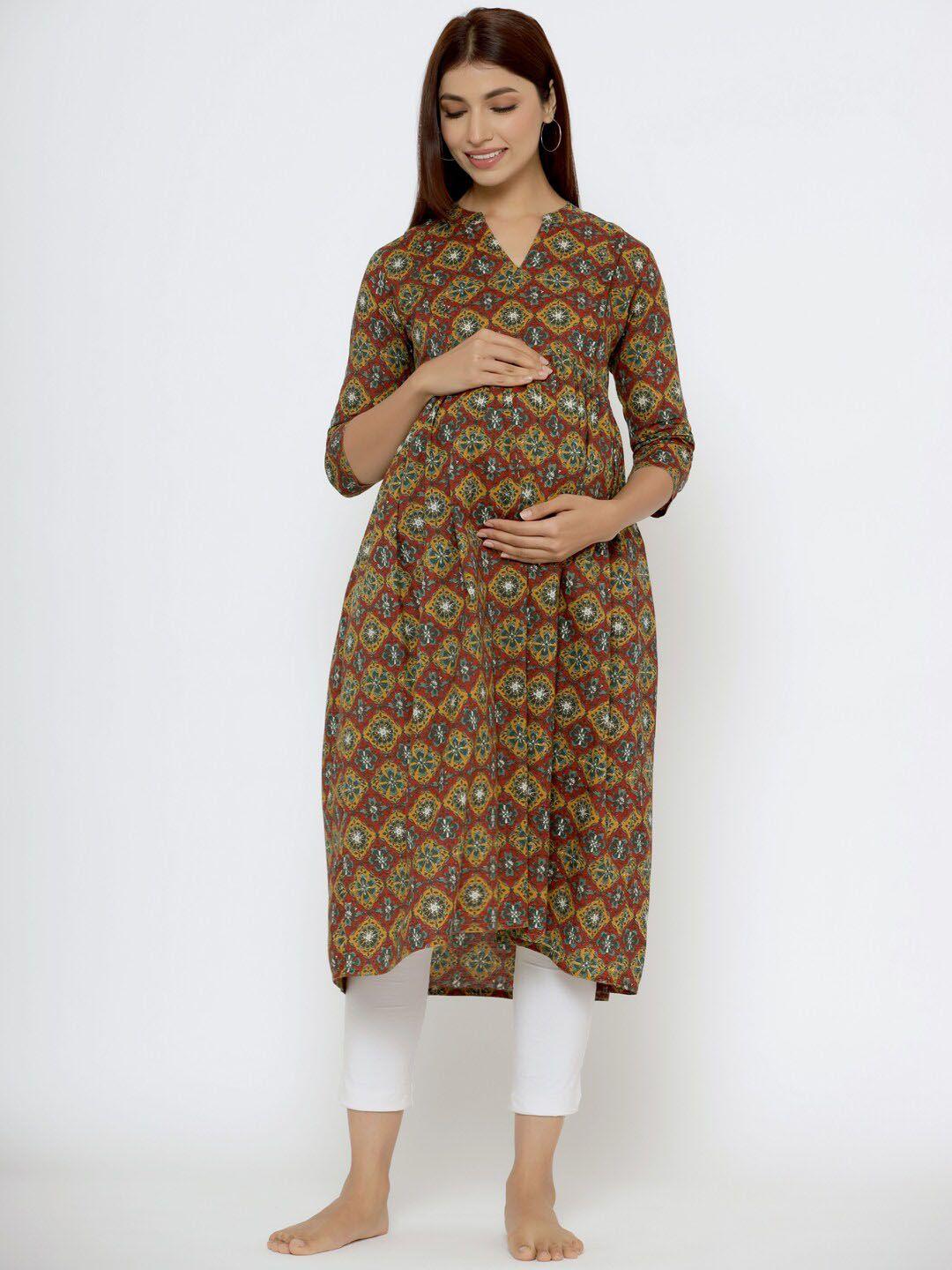 crafiqa  floral printed pure cotton maternity anarkali kurta