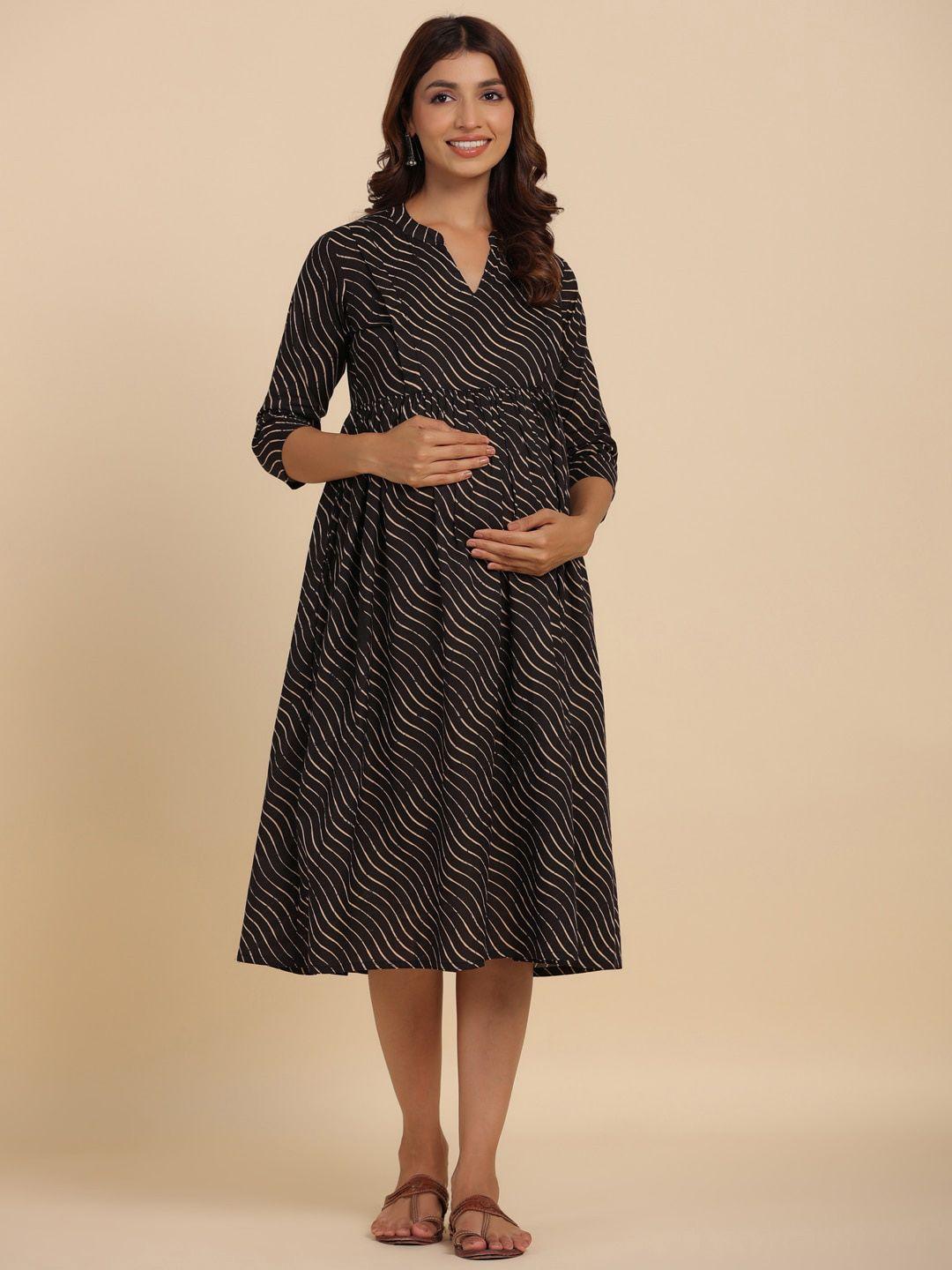 crafiqa black print maternity midi dress