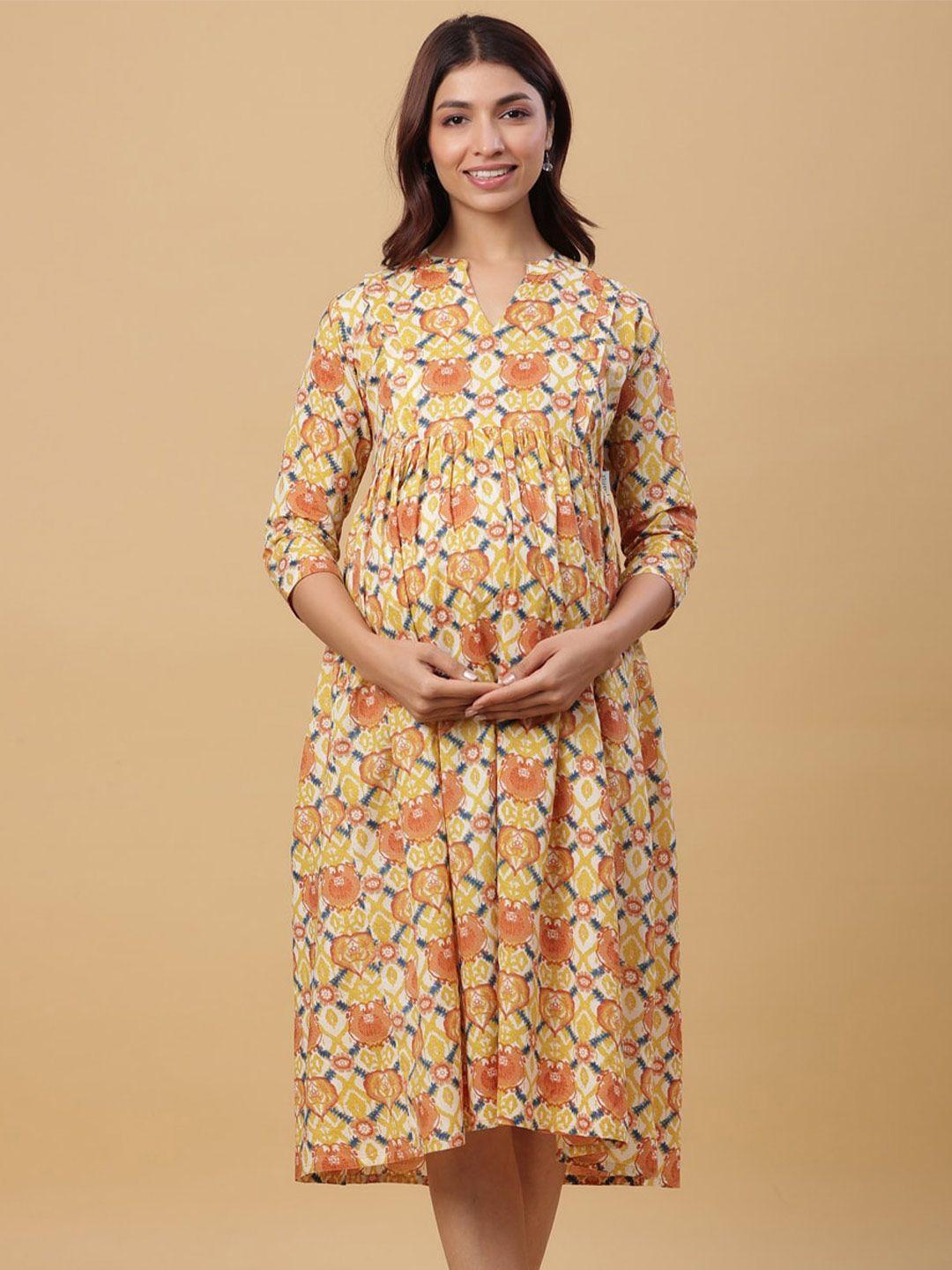 crafiqa ethnic motif printed maternity empire midi cotton dress