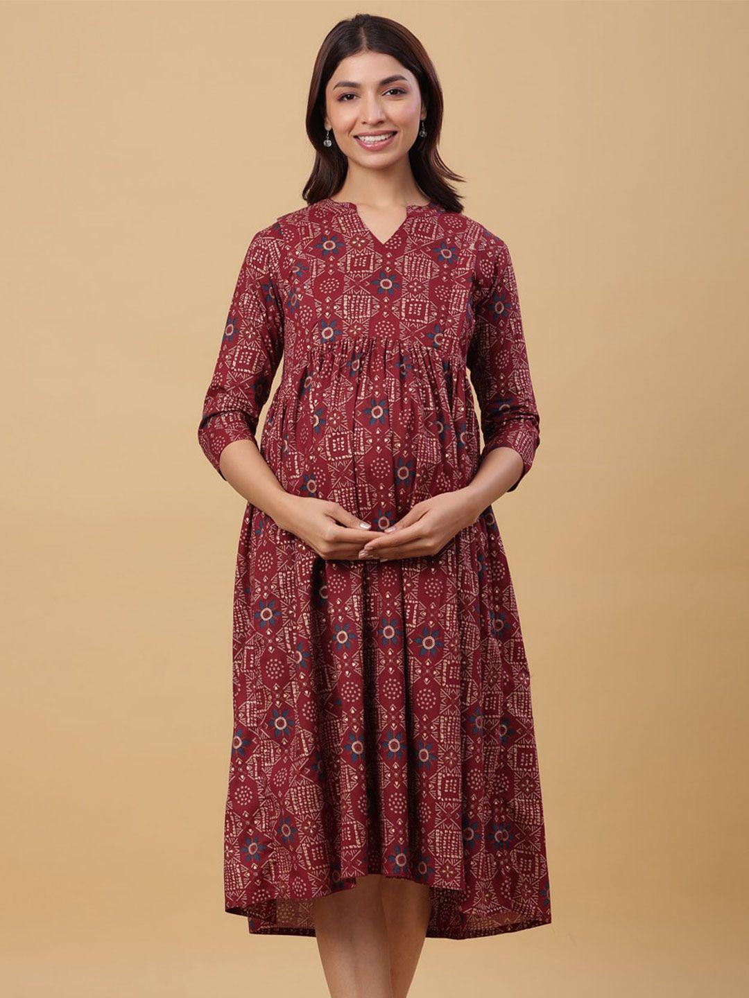 crafiqa ethnic motif printed maternity empire midi cotton dress