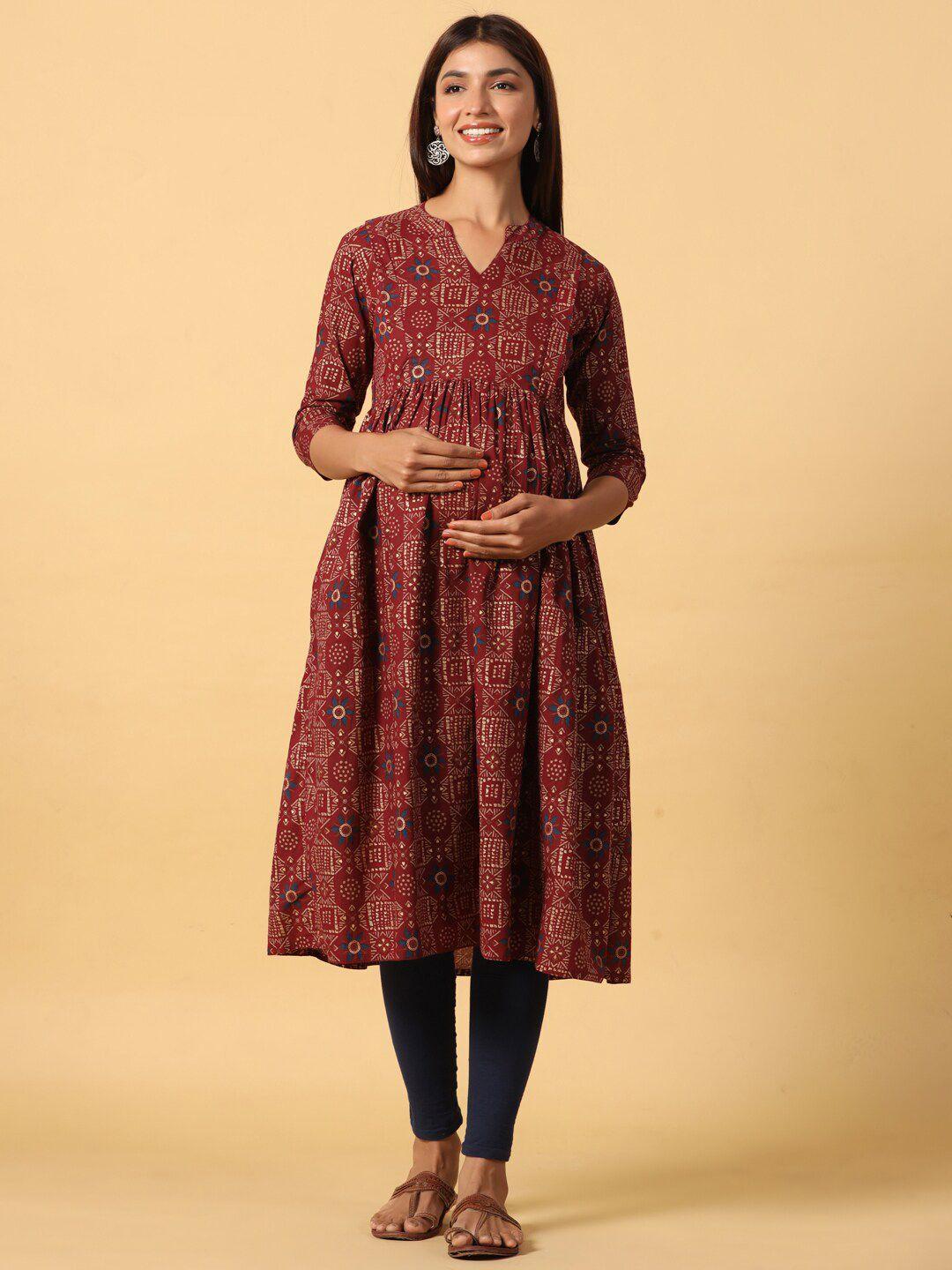 crafiqa ethnic motifs printed pure cotton maternity a-line kurta