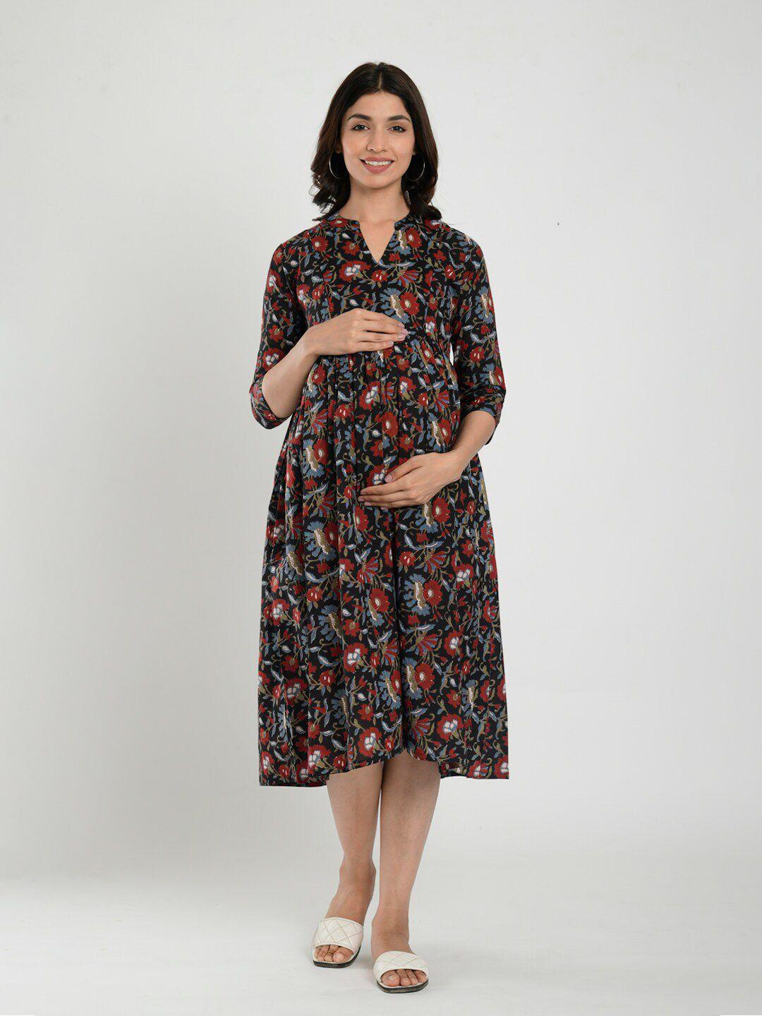 crafiqa floral maternity shirt midi pure cotton dress