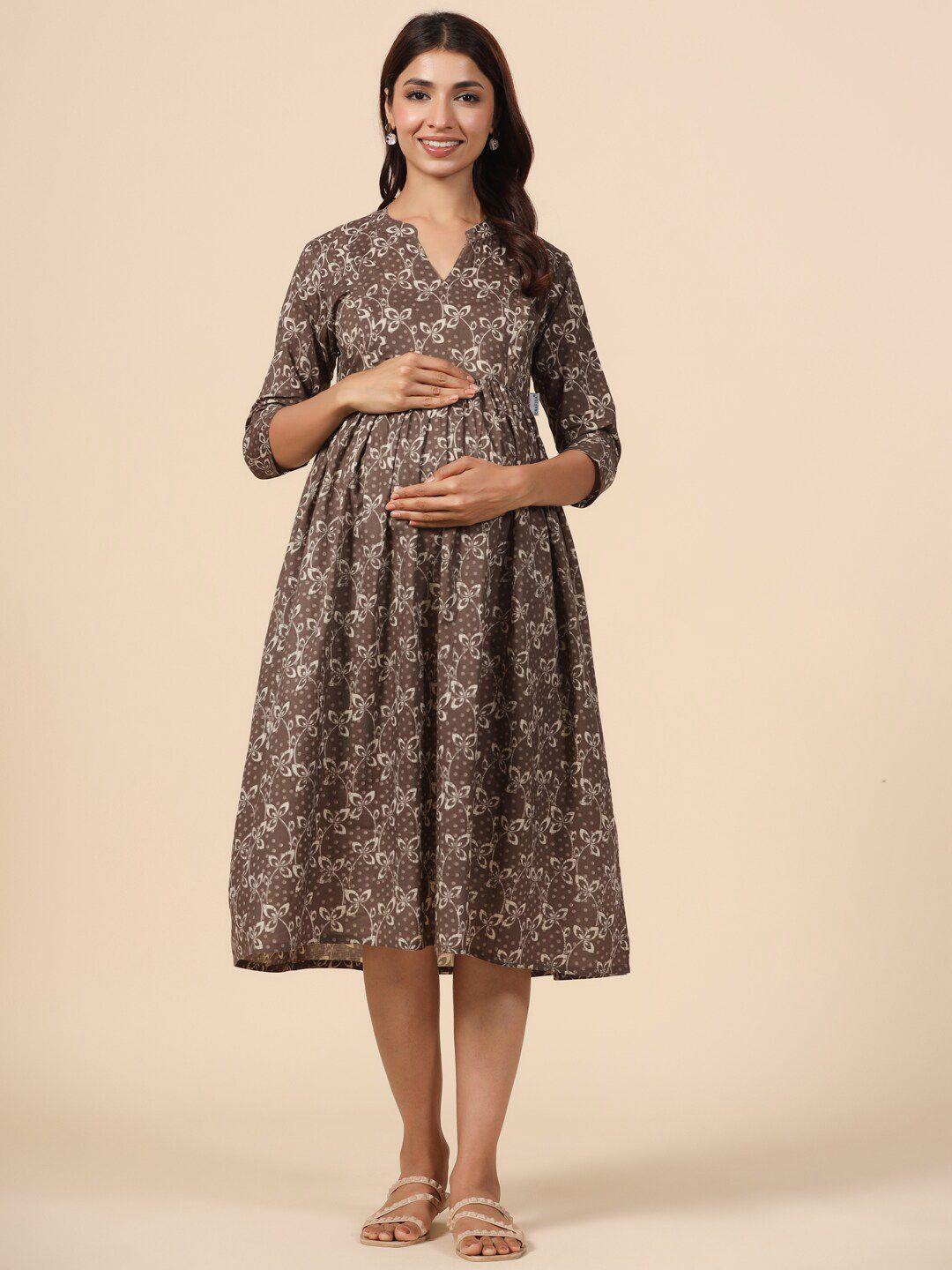 crafiqa floral print maternity fit & flare midi dress