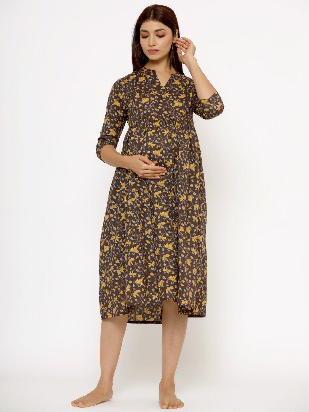 crafiqa floral printed maternity cotton midi dress